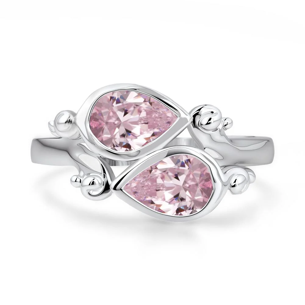 Pink Cubic Zirconia Two Stone Bezel Set Ring