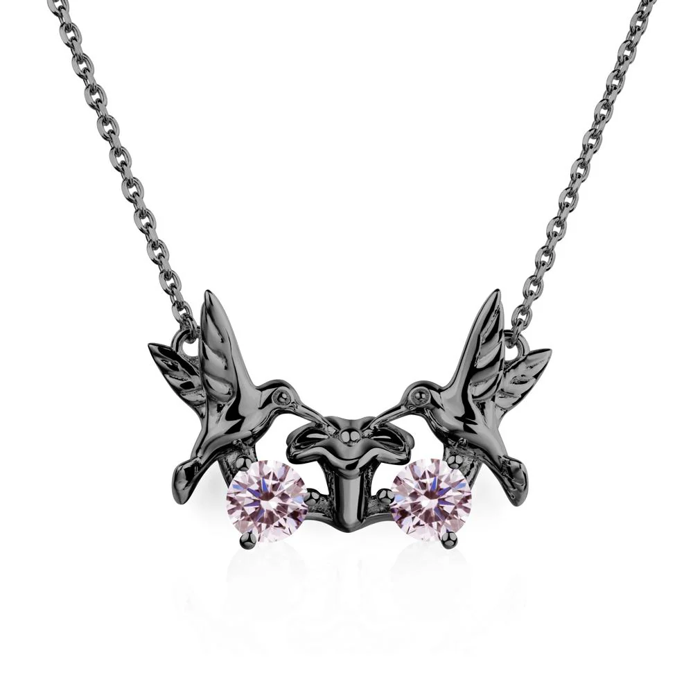Pink Cubic Zirconia Two Stone Hummingbird Necklace - Image 2