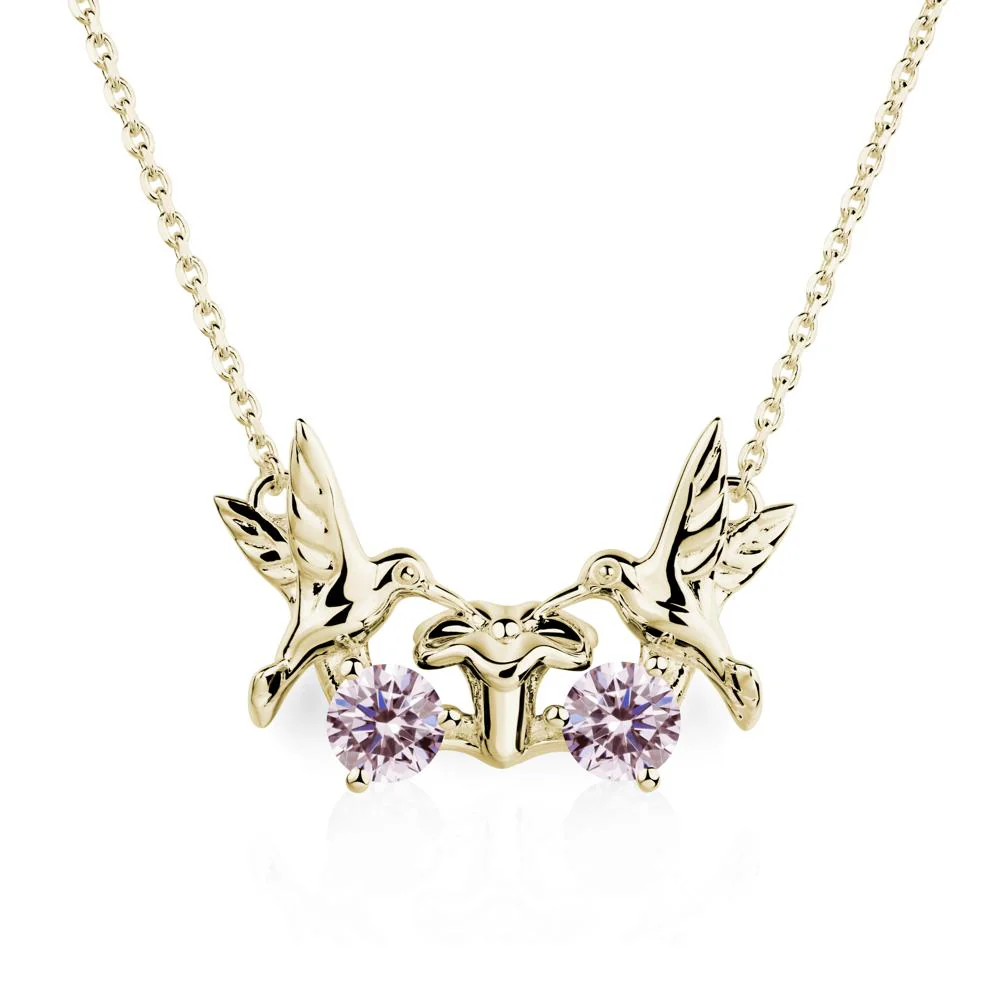 Pink Cubic Zirconia Two Stone Hummingbird Necklace - Image 4