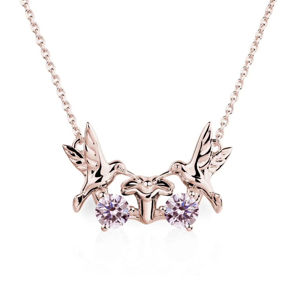 Pink Cubic Zirconia Two Stone Hummingbird Necklace - Image 5