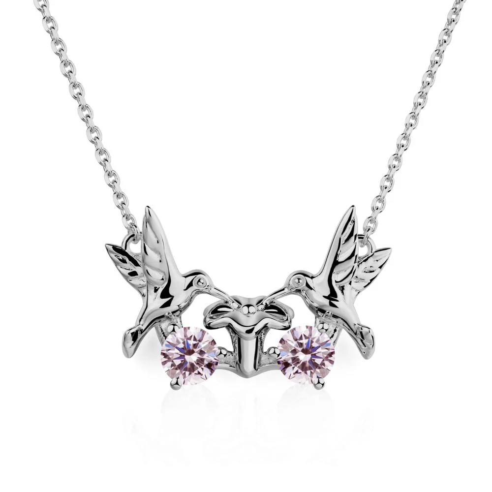 Pink Cubic Zirconia Two Stone Hummingbird Necklace - Image 6