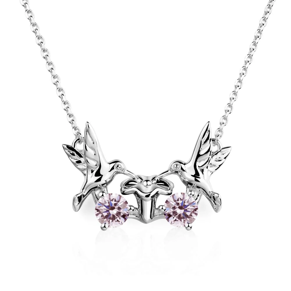 Pink Cubic Zirconia Two Stone Hummingbird Necklace - Image 7