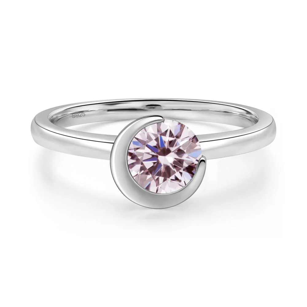 Pink Cubic Zirconia Unique Bezel Set Engagement Ring - Image 6