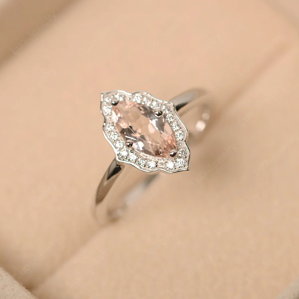 Marquise Cut Morganite Halo Engagement Ring - Image 3