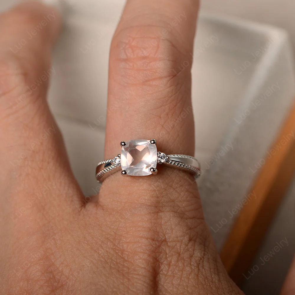 Cushion Cut Rose Quartz Engagement Ring - Image 4