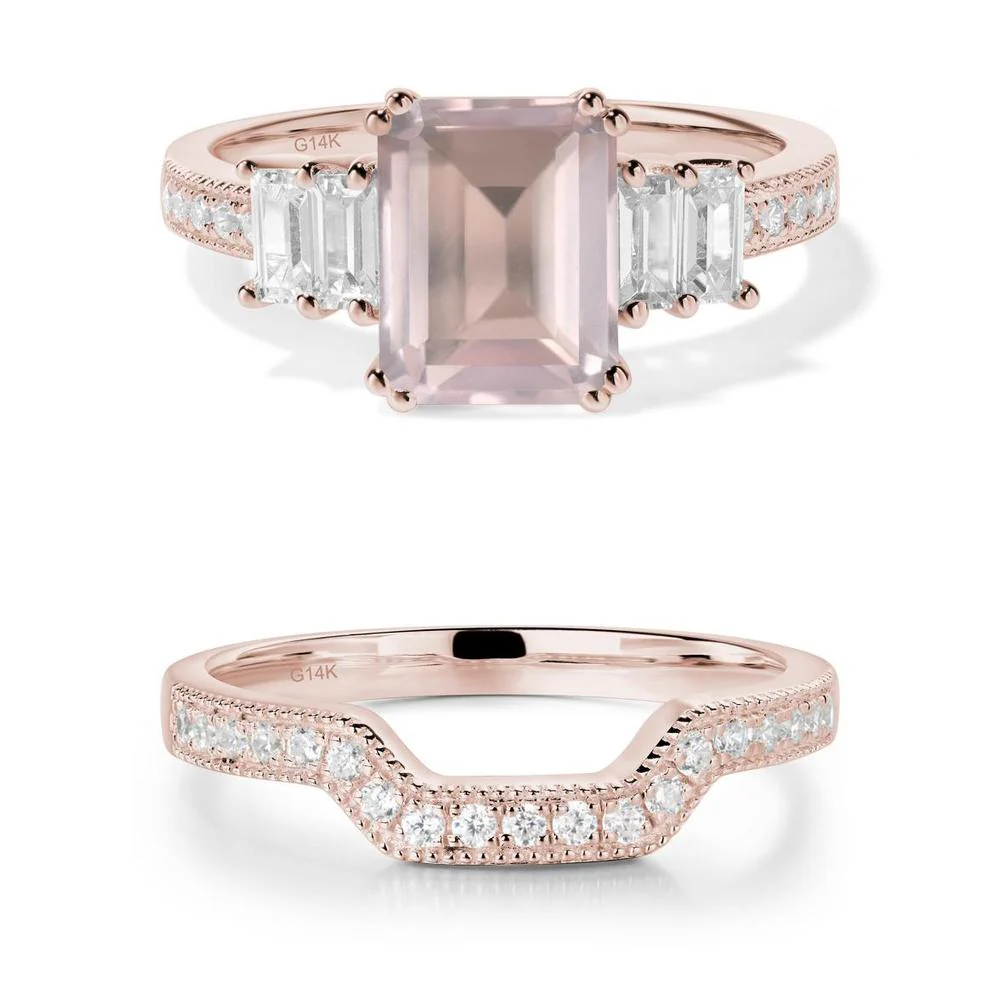Double Prong Emerald Cut Rose Quartz Ring - Image 11