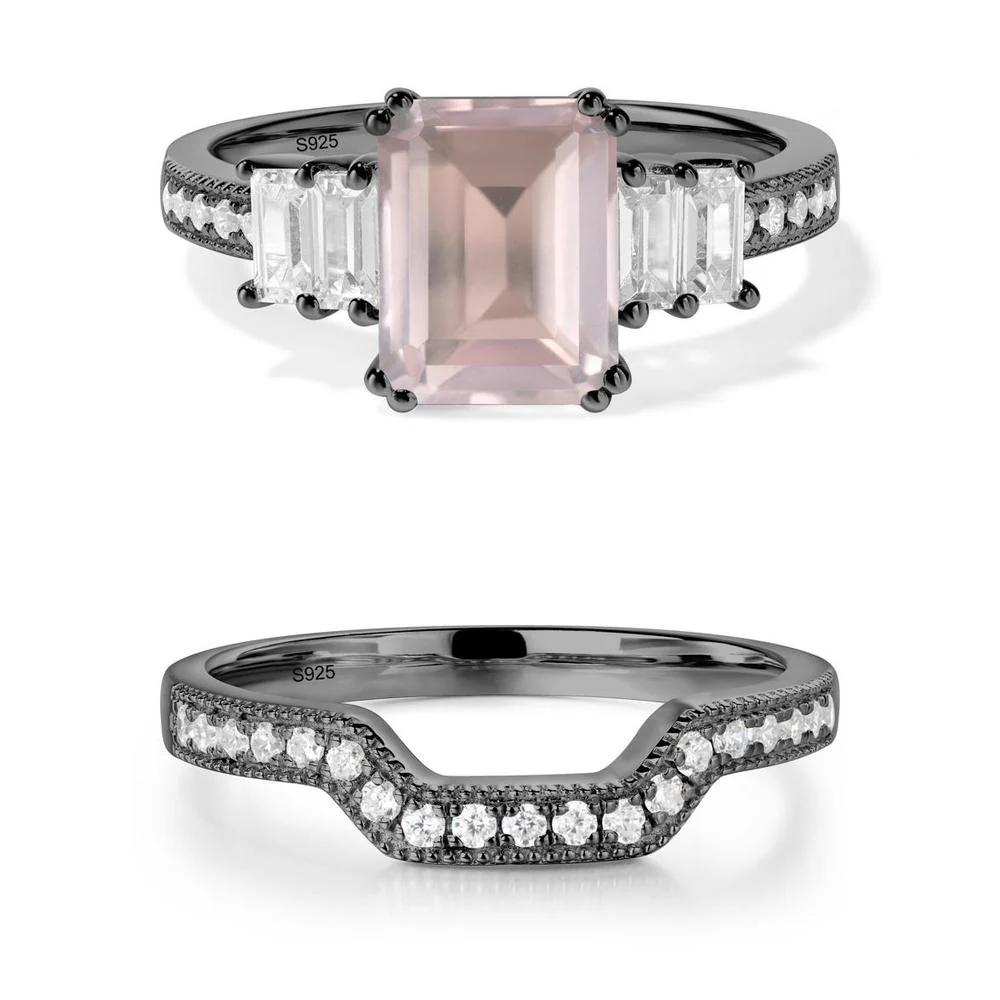 Double Prong Emerald Cut Rose Quartz Ring - Image 15