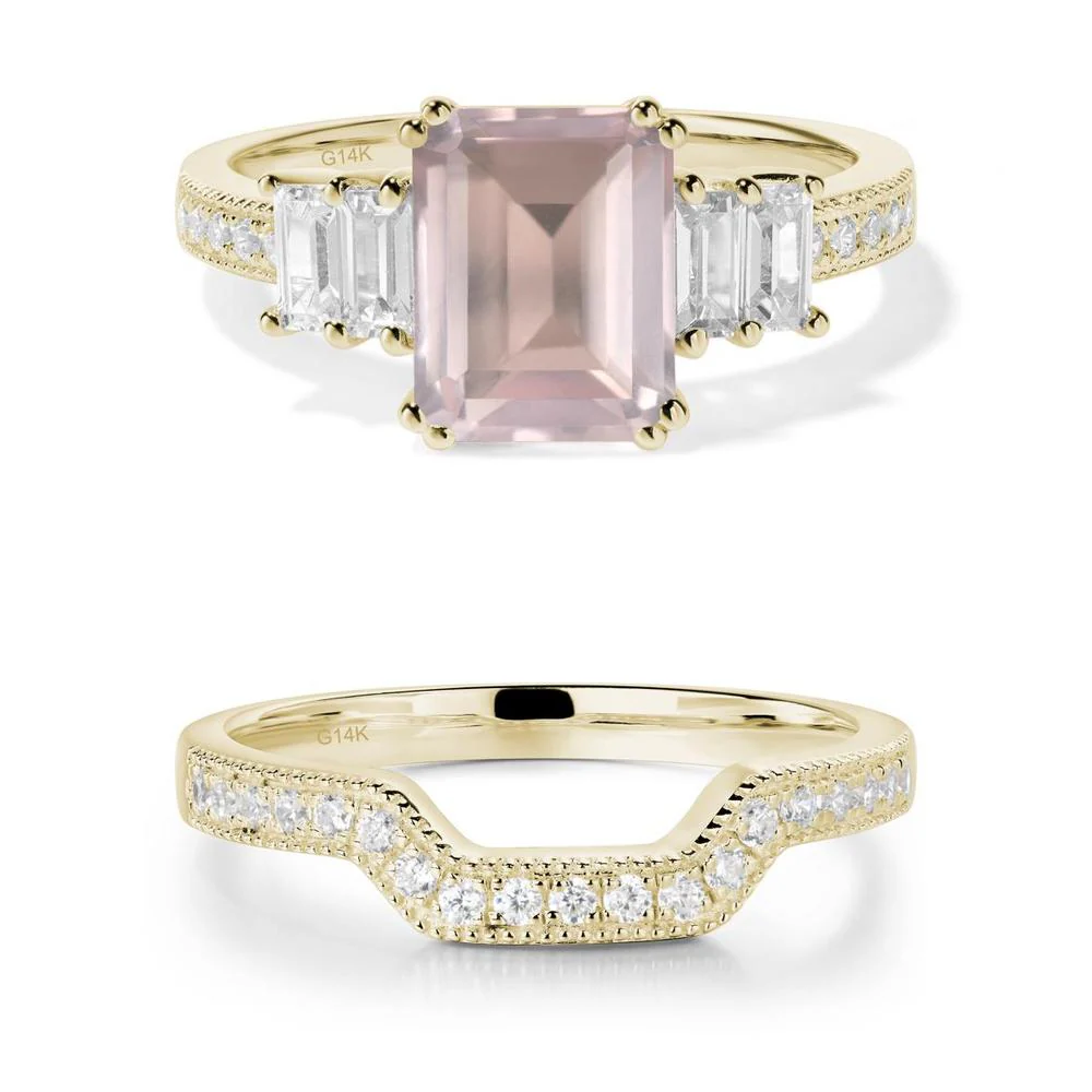 Double Prong Emerald Cut Rose Quartz Ring - Image 17
