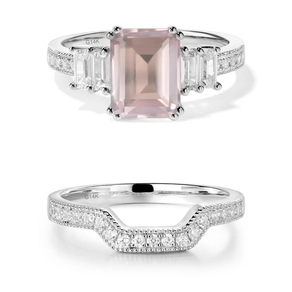 Double Prong Emerald Cut Rose Quartz Ring - Image 19
