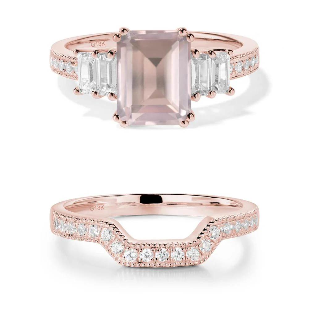 Double Prong Emerald Cut Rose Quartz Ring - Image 21