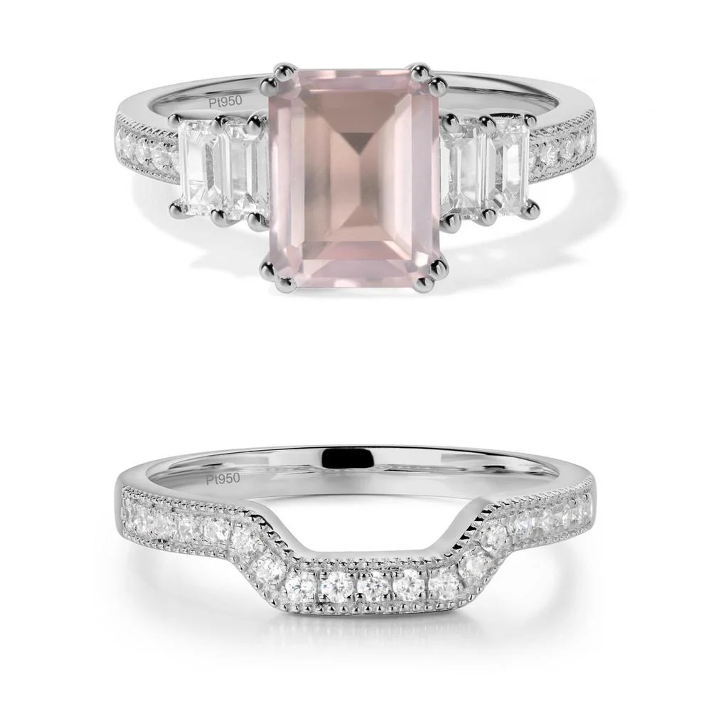 Double Prong Emerald Cut Rose Quartz Ring - Image 25