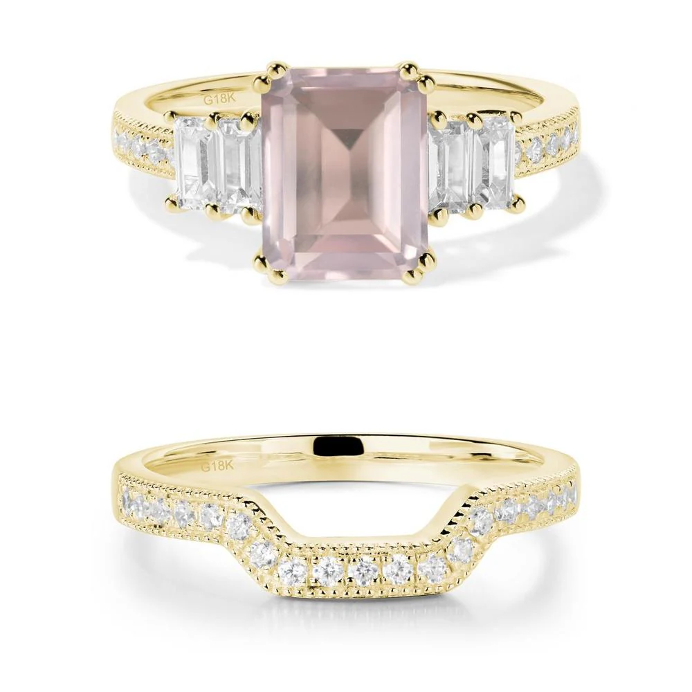 Double Prong Emerald Cut Rose Quartz Ring - Image 27