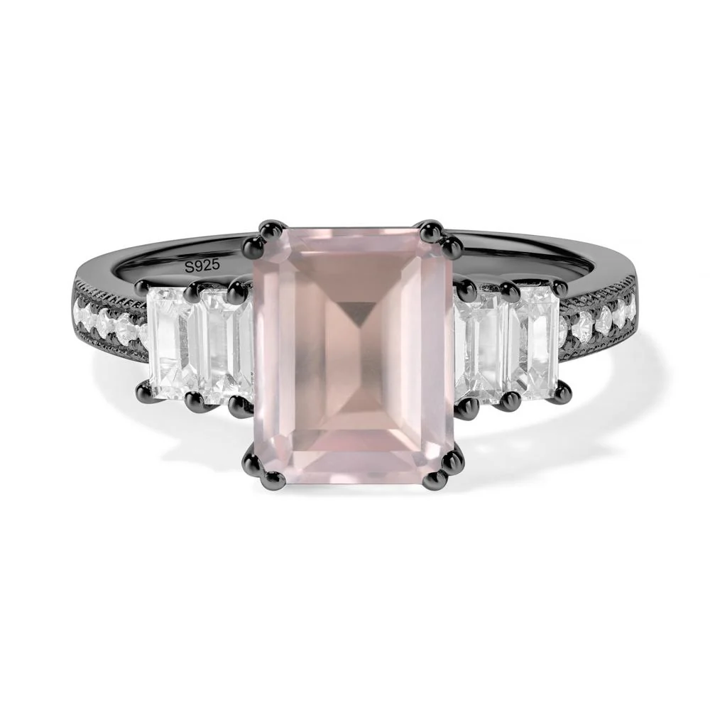 Double Prong Emerald Cut Rose Quartz Ring - Image 3