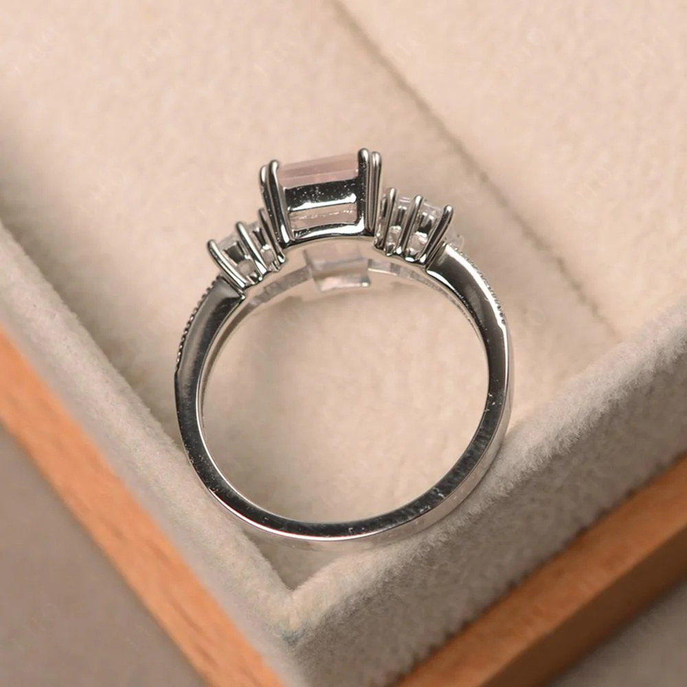 Double Prong Emerald Cut Rose Quartz Ring - Image 31