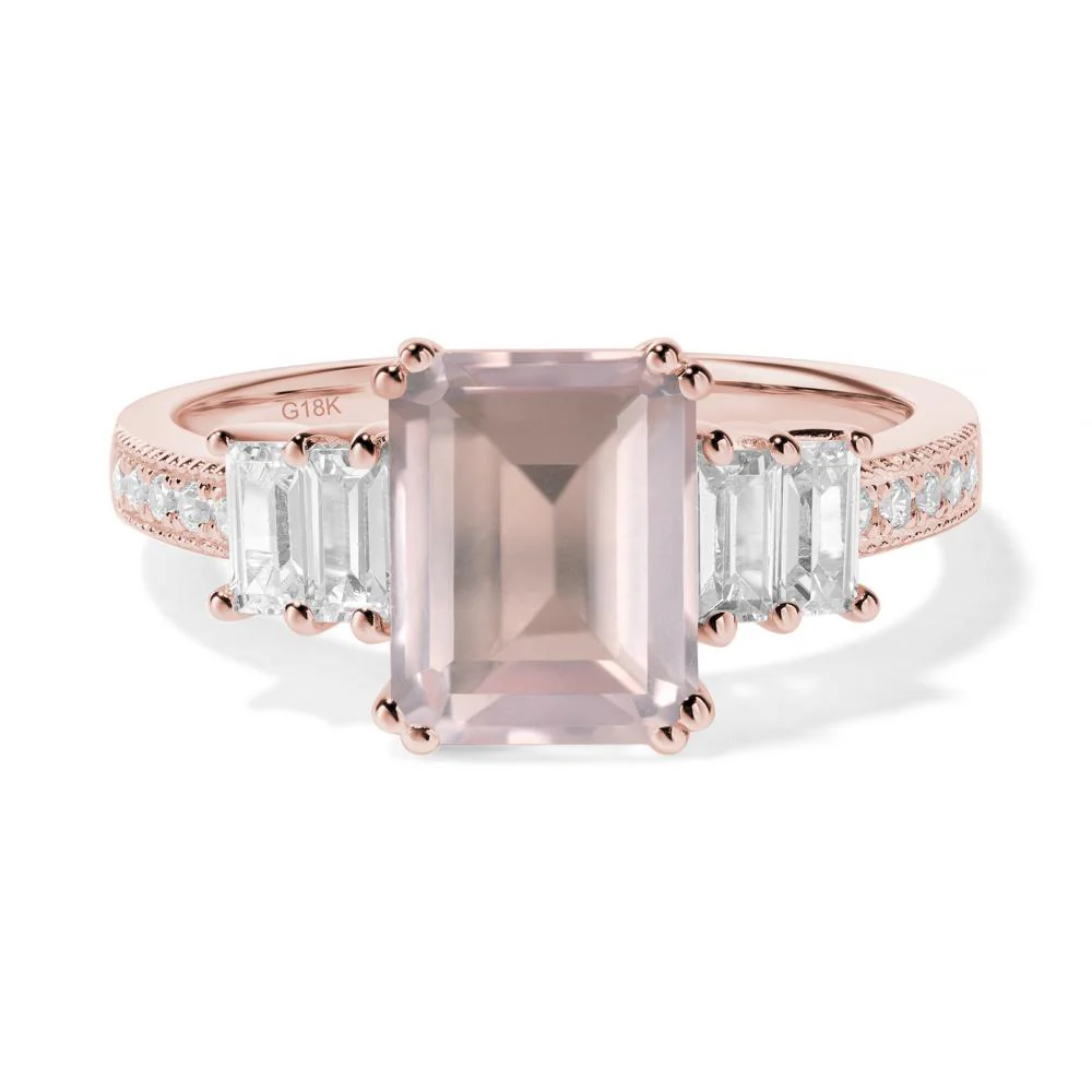 Double Prong Emerald Cut Rose Quartz Ring - Image 6