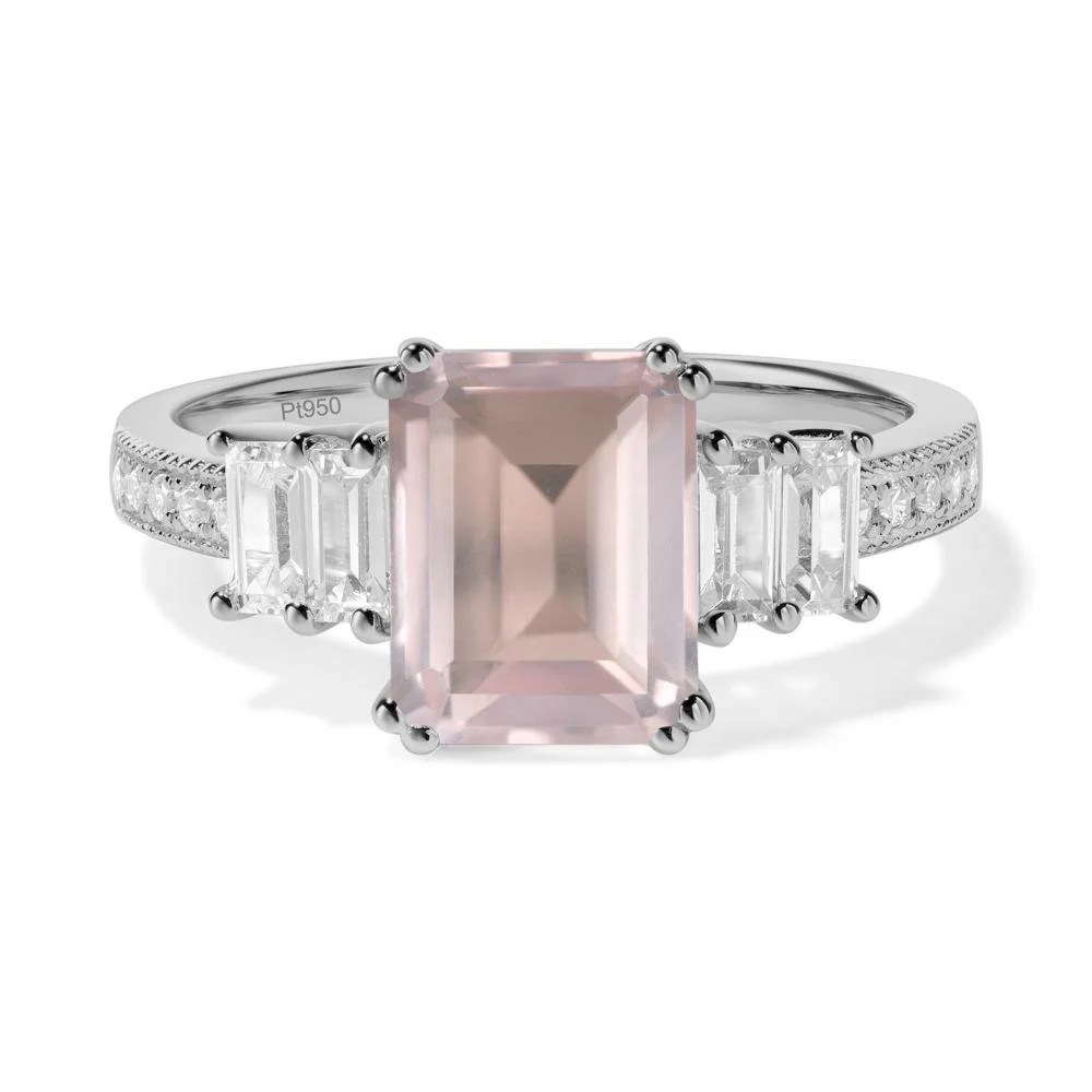 Double Prong Emerald Cut Rose Quartz Ring - Image 8