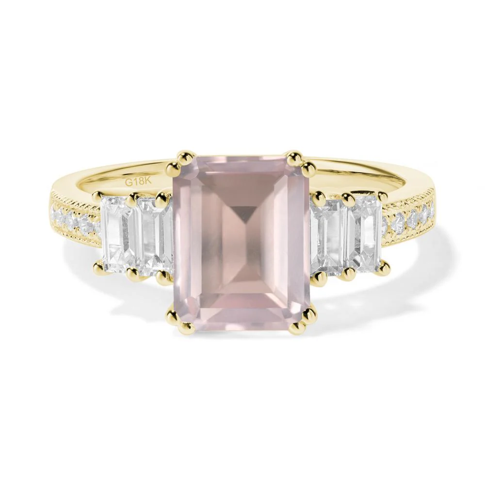 Double Prong Emerald Cut Rose Quartz Ring - Image 9