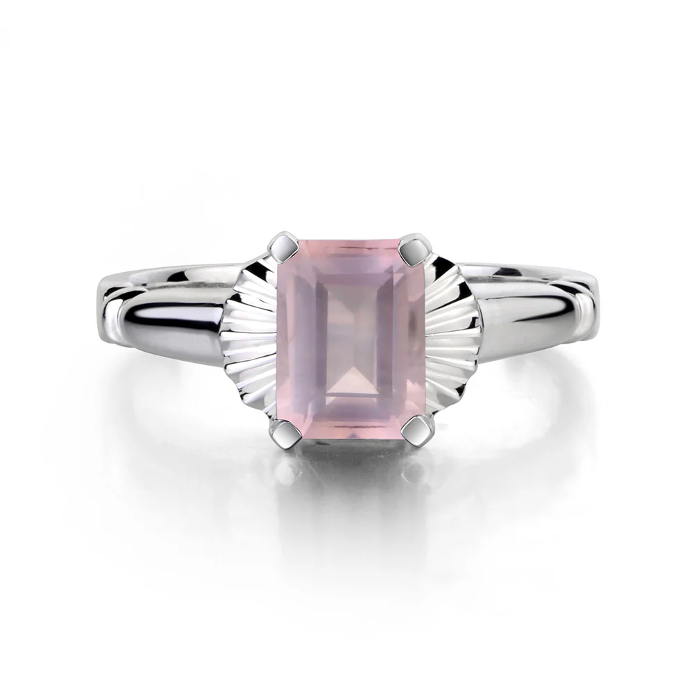 Vintage Style Rose Quartz Solitaire Ring