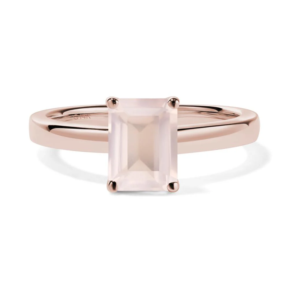 Emerald Cut Rose Quartz Solitaire Ring