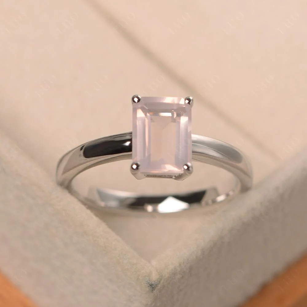 Emerald Cut Rose Quartz Solitaire Ring - Image 29