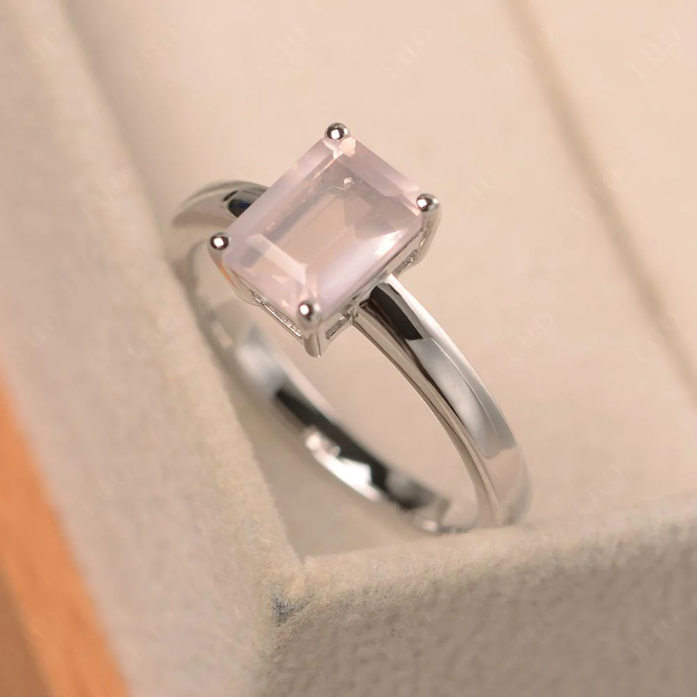 Emerald Cut Rose Quartz Solitaire Ring - Image 30