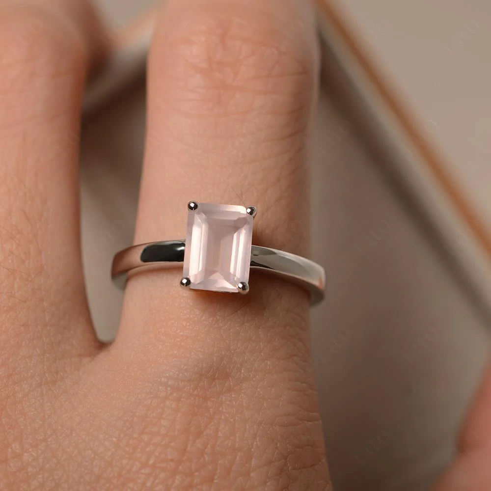 Emerald Cut Rose Quartz Solitaire Ring - Image 32