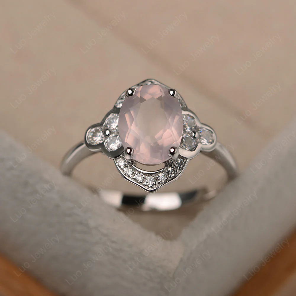 Rose Quartz Halo Engagement Ring - Image 2
