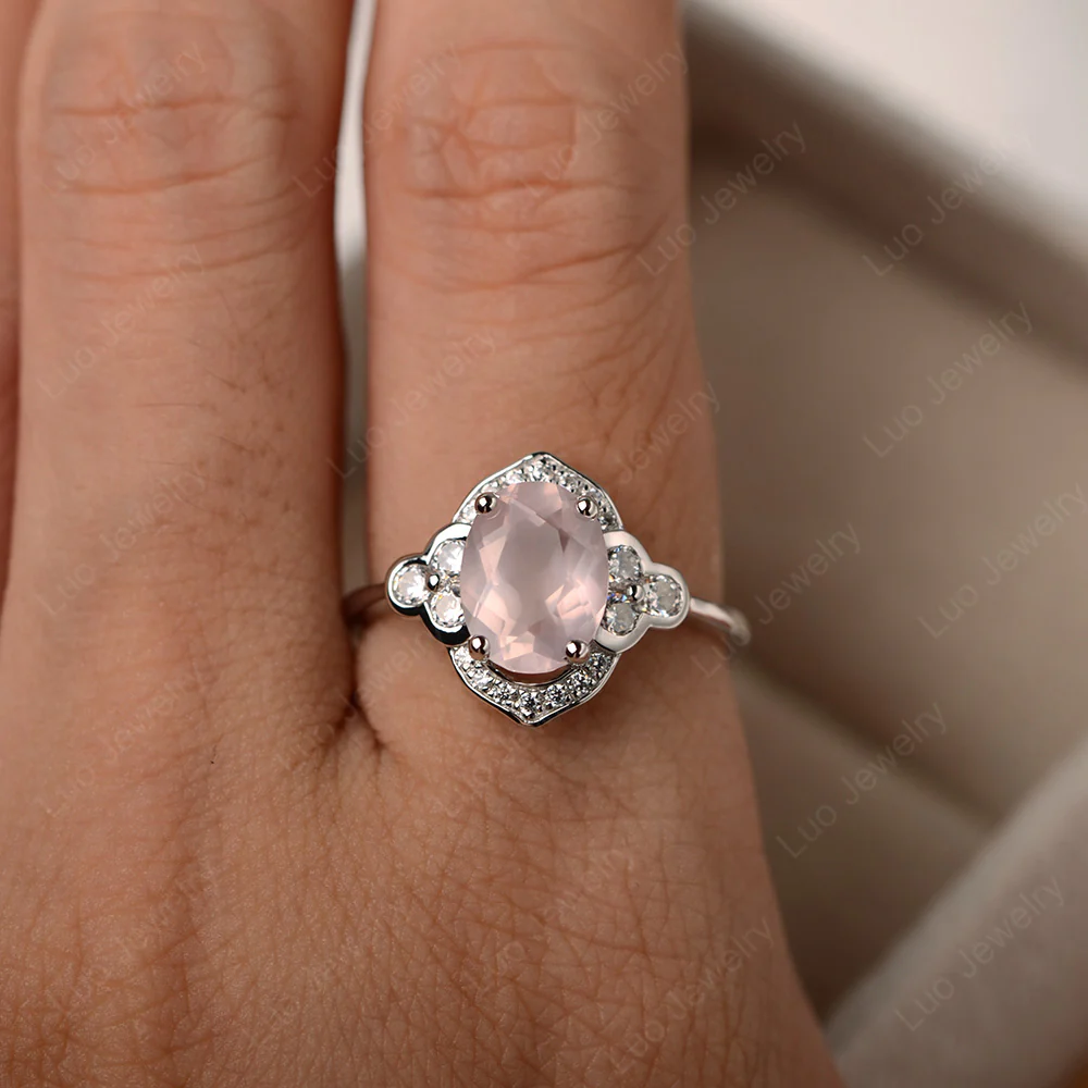 Rose Quartz Halo Engagement Ring - Image 4