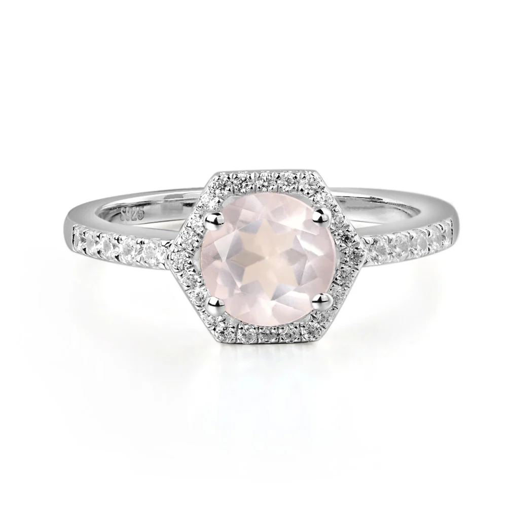 Rose Quartz Hexagon Halo Engagement Ring