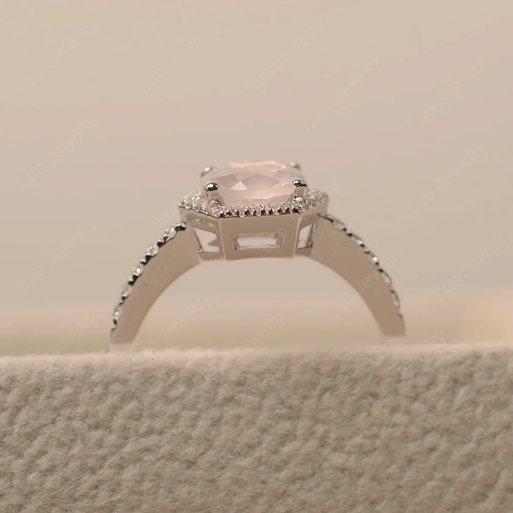 Rose Quartz Hexagon Halo Engagement Ring - Image 5