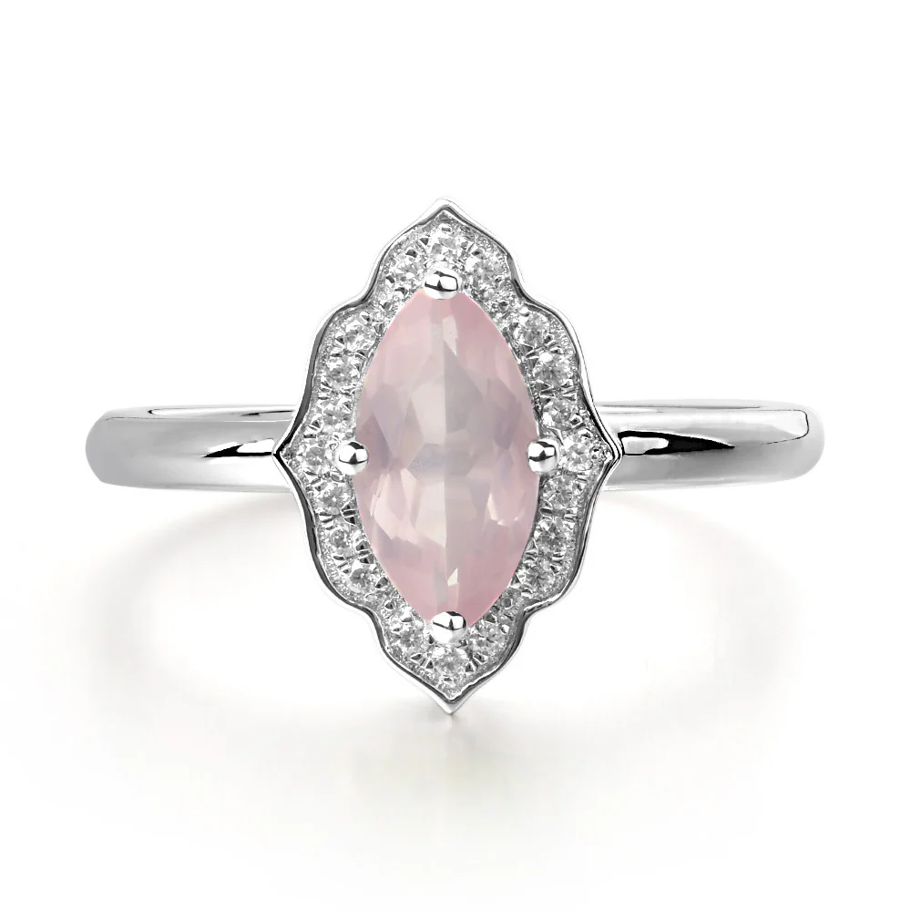 Marquise Cut Rose Quartz Halo Engagement Ring