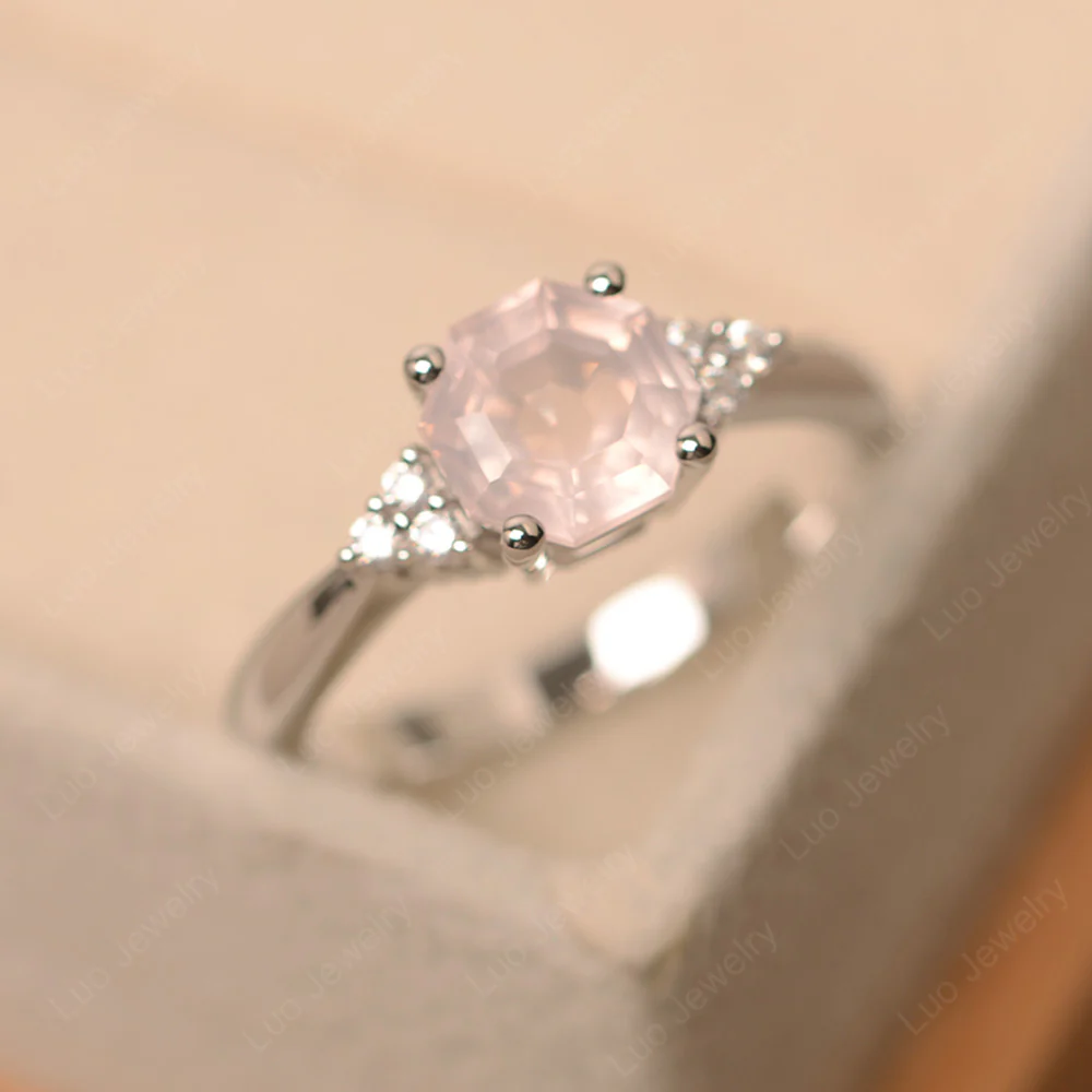 Octagon Cut Rose Quartz Engagement Ring - Image 2