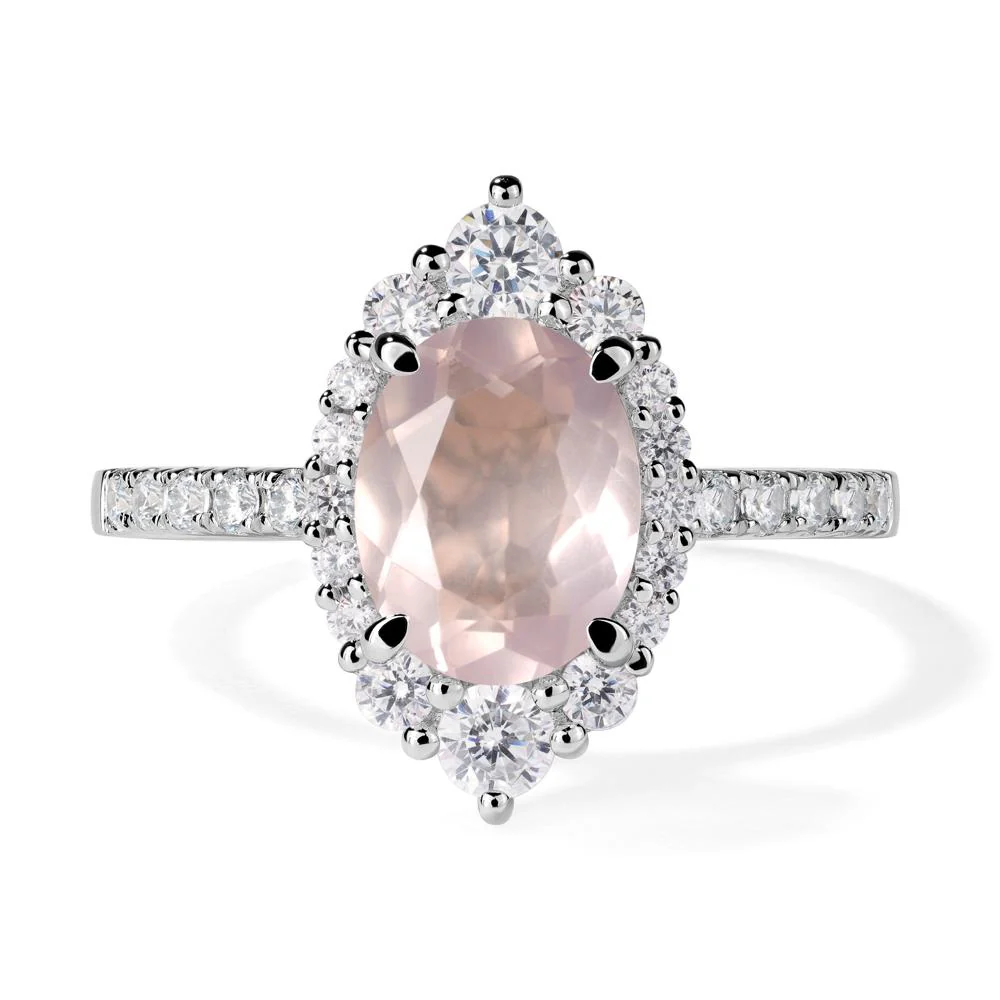 Oval Rose Quartz Halo Cluster Ring - Image 3