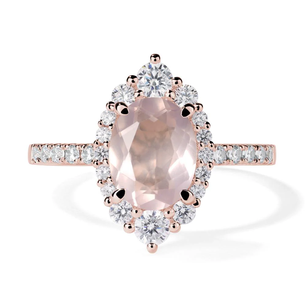 Oval Rose Quartz Halo Cluster Ring - Image 9