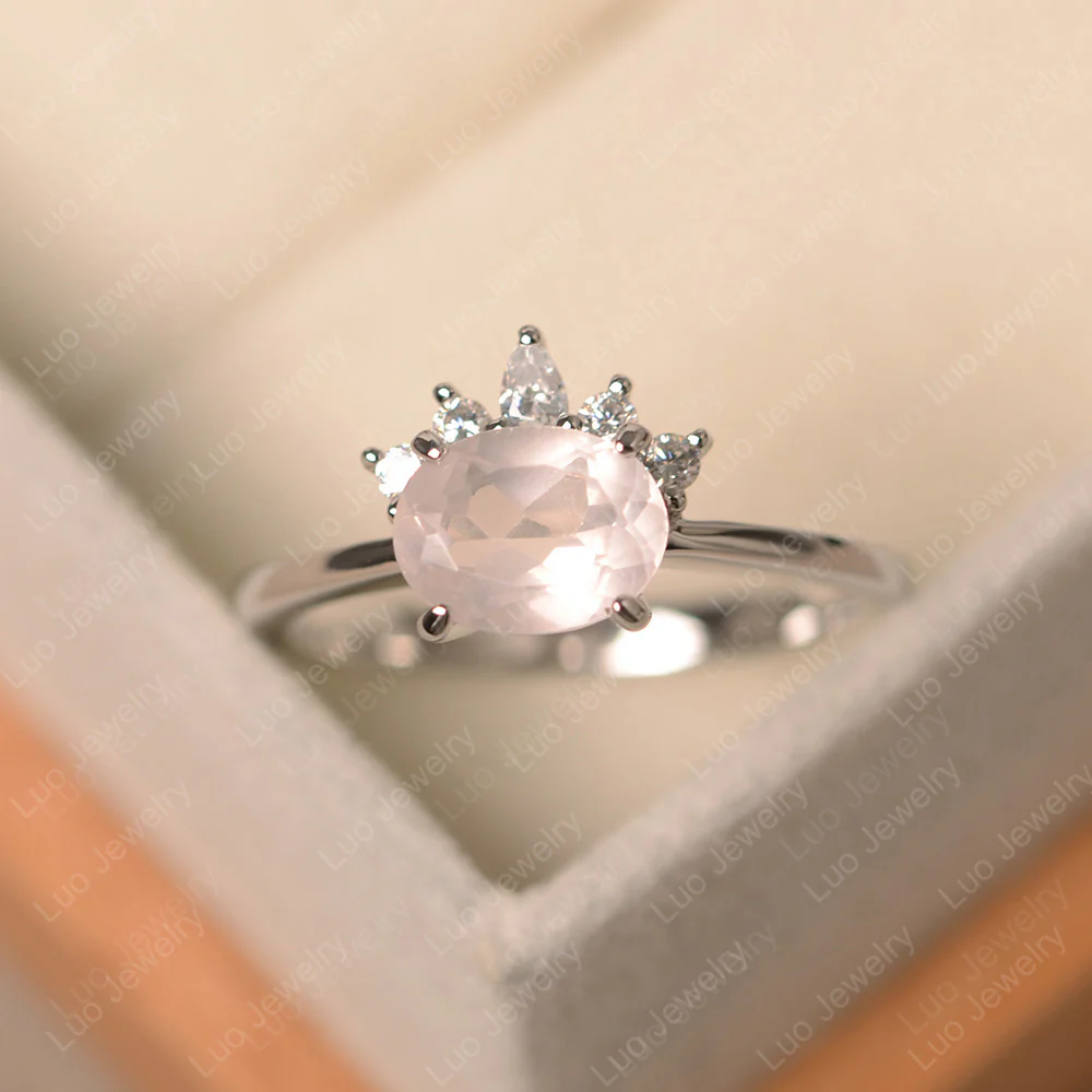 Half Sunburst Oval Rose Quartz Ring