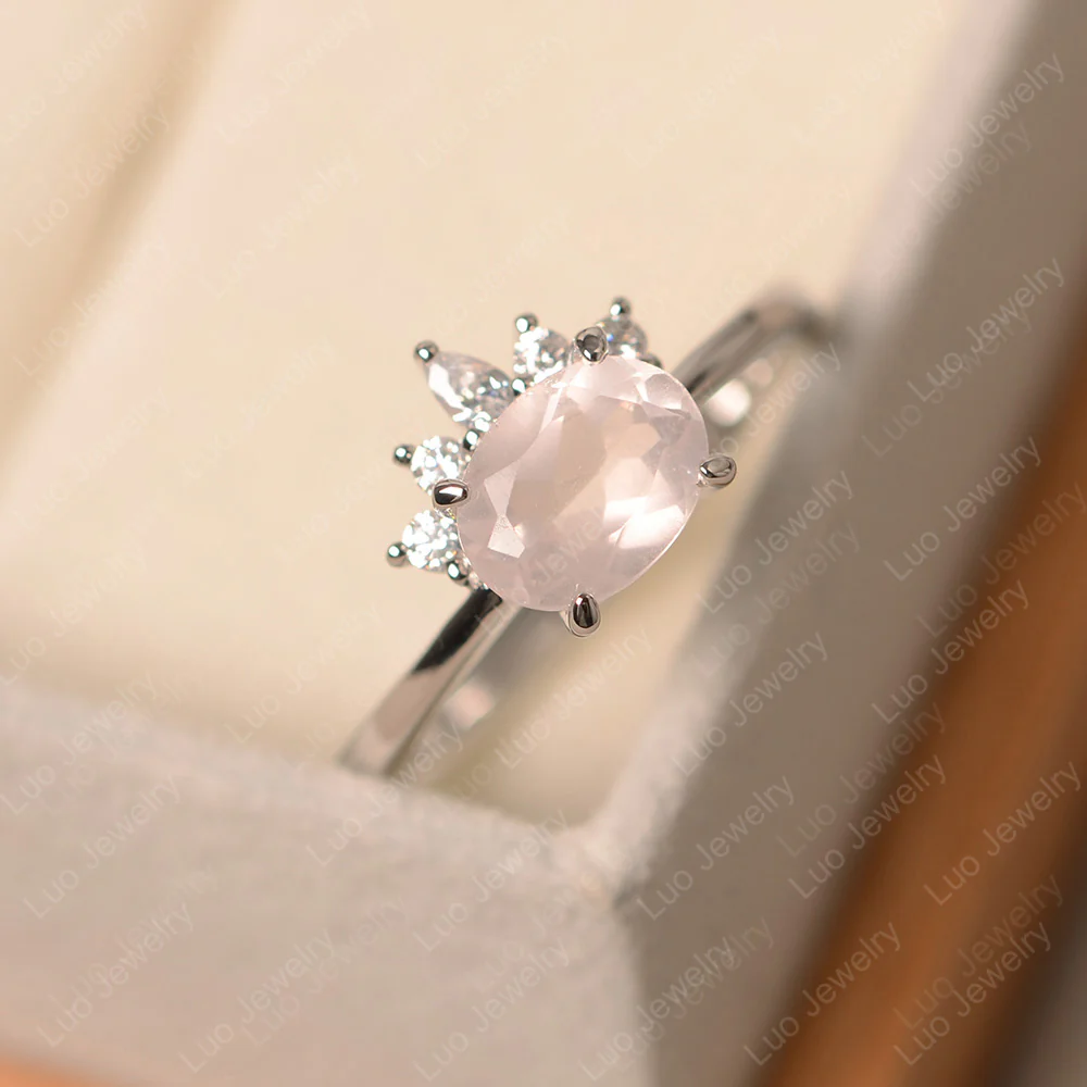 Half Sunburst Oval Rose Quartz Ring - Image 2