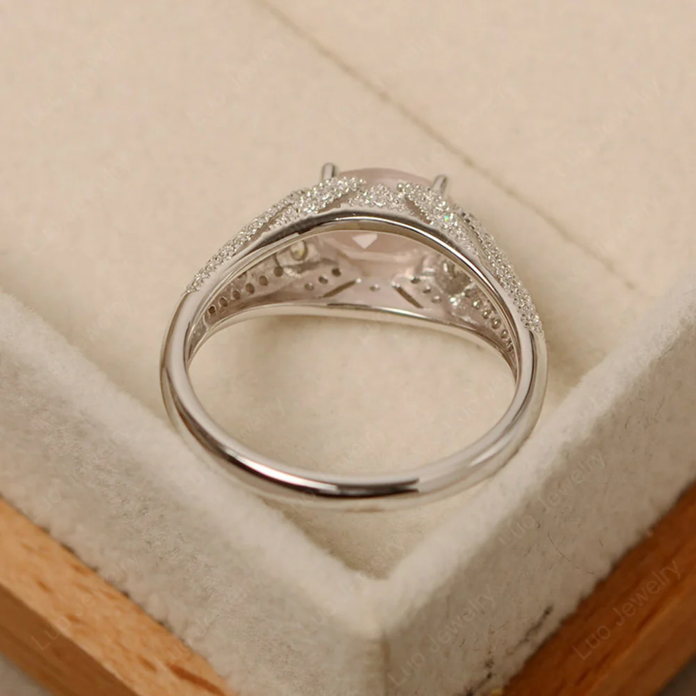 Vintage Horizontal Oval Cut Rose Quartz Ring - Image 4