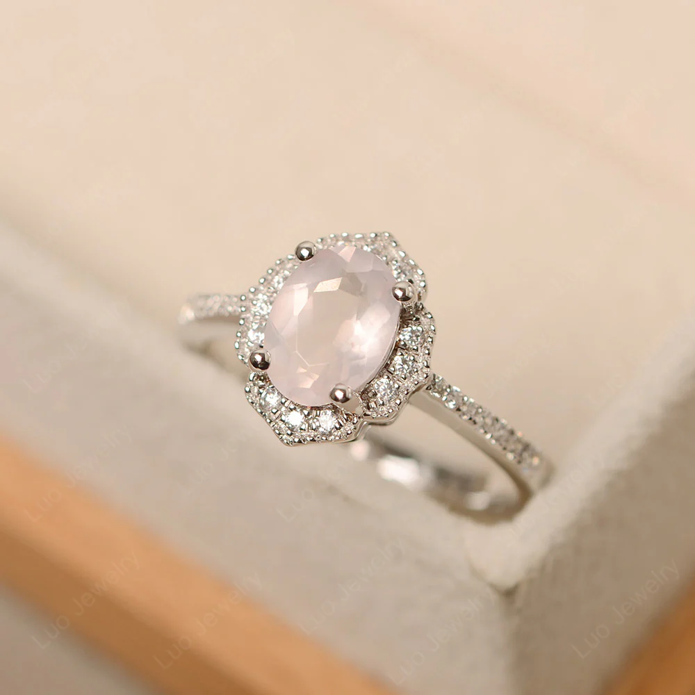 Milgrain Halo Rose Quartz Engagement Ring - Image 2
