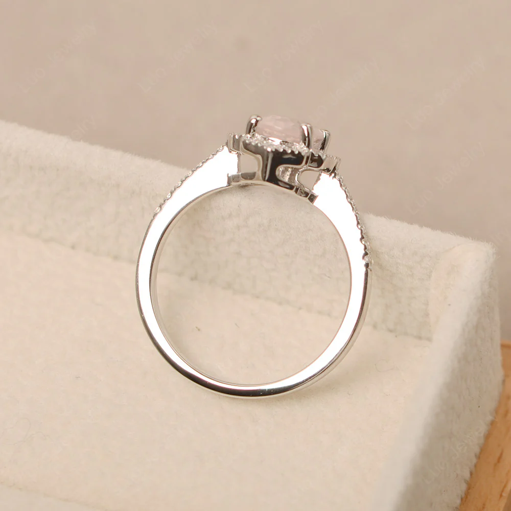 Milgrain Halo Rose Quartz Engagement Ring - Image 3
