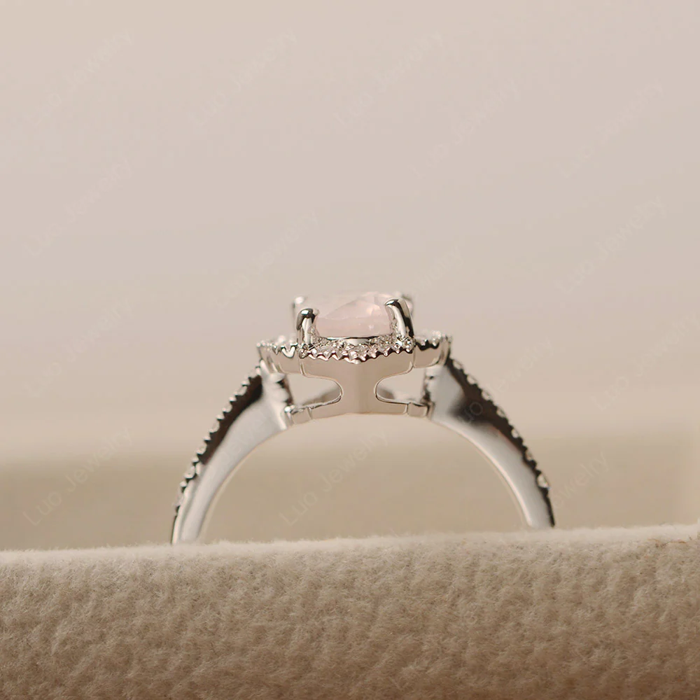 Milgrain Halo Rose Quartz Engagement Ring - Image 4