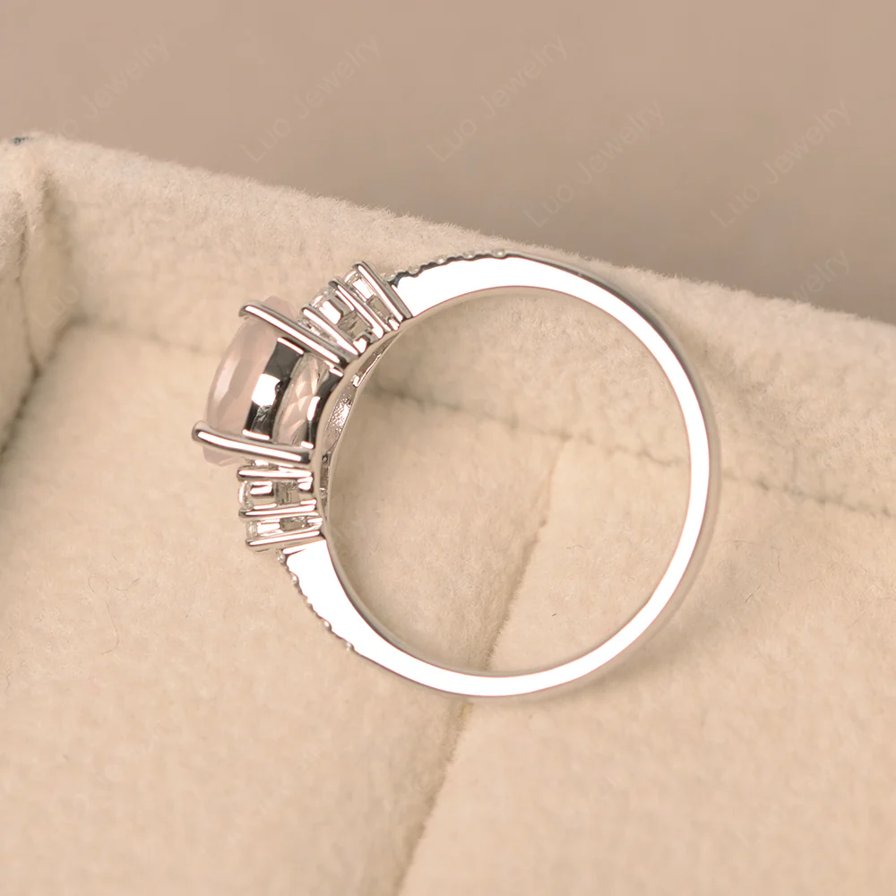Horizontal Oval Cut Rose Quartz Engagement Ring - Image 3