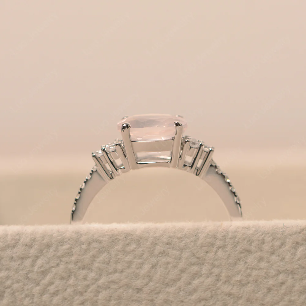Horizontal Oval Cut Rose Quartz Engagement Ring - Image 4