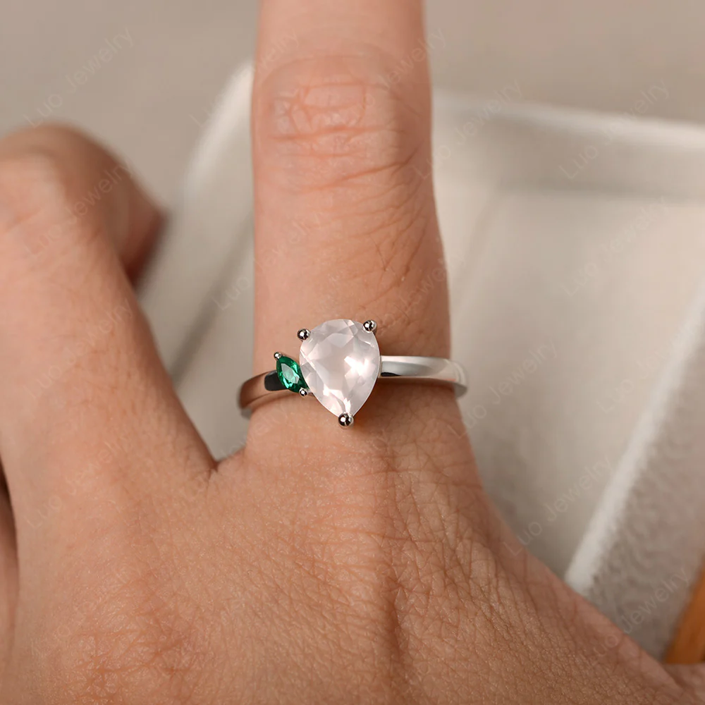 Unique Pear Shaped Rose Quartz Ring - Image 4