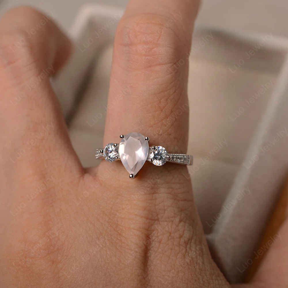 Pear Shaped Rose Quartz Engagement Ring - Image 4
