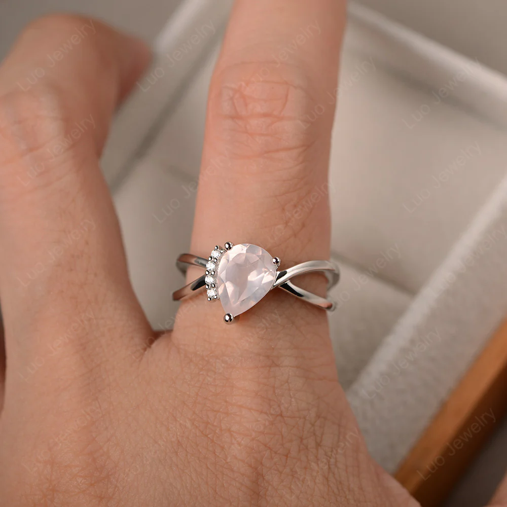 Rose Quartz Asymmetric Engagement Ring - Image 5