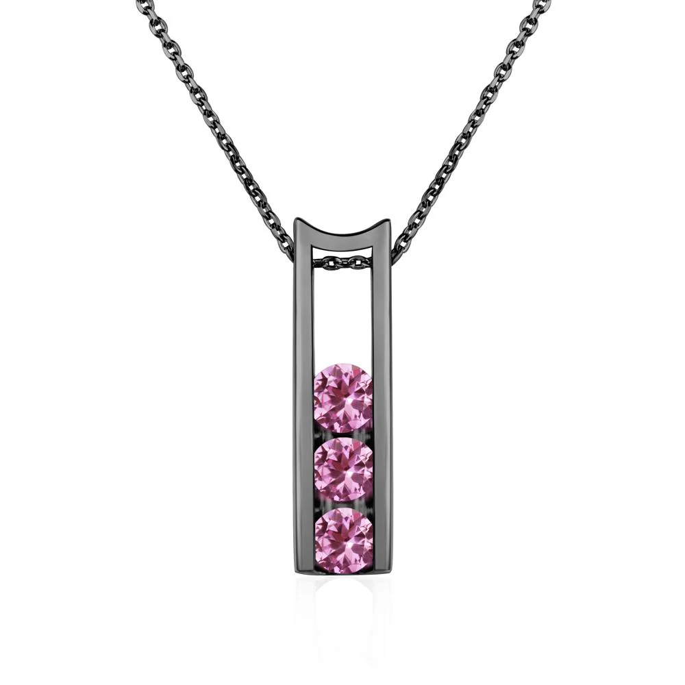 Pink Sapphire 3 Stones Mothers Necklace - Image 3
