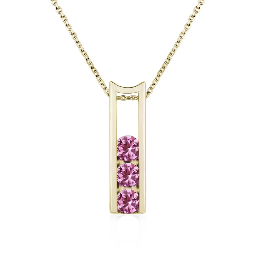 Pink Sapphire 3 Stones Mothers Necklace - Image 5