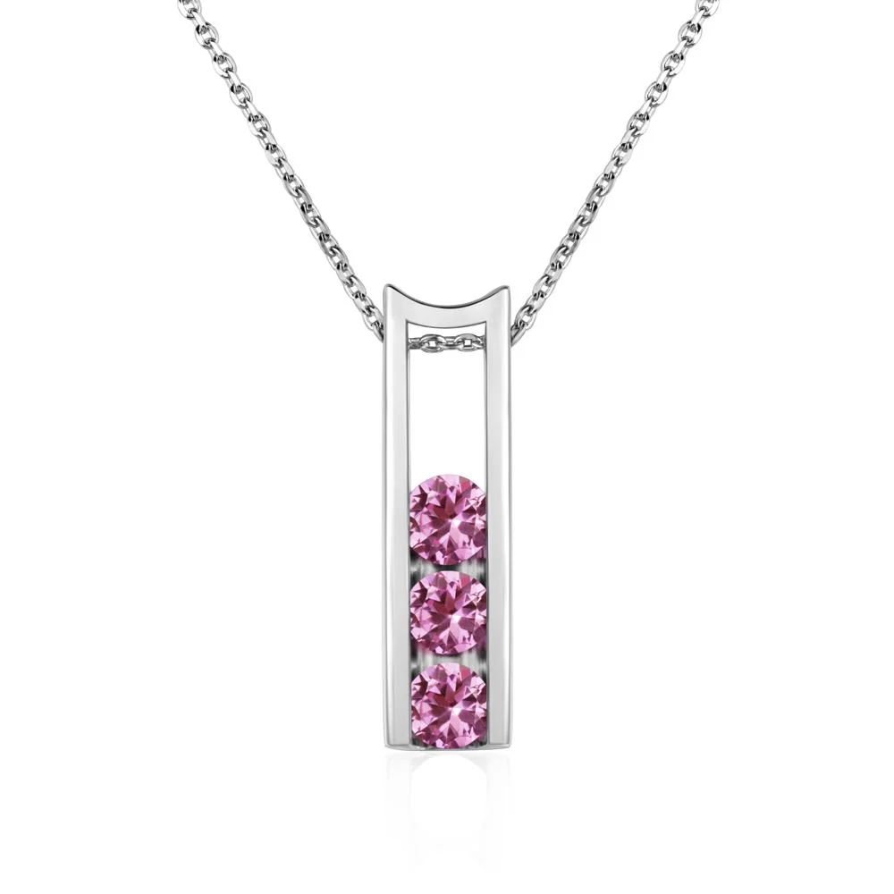 Pink Sapphire 3 Stones Mothers Necklace - Image 7