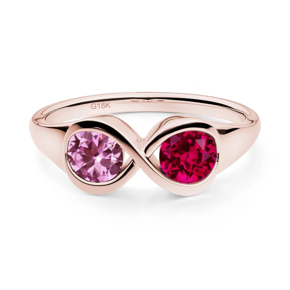 Pink Sapphire and Ruby Toi Et Moi Infinity Ring - Image 3