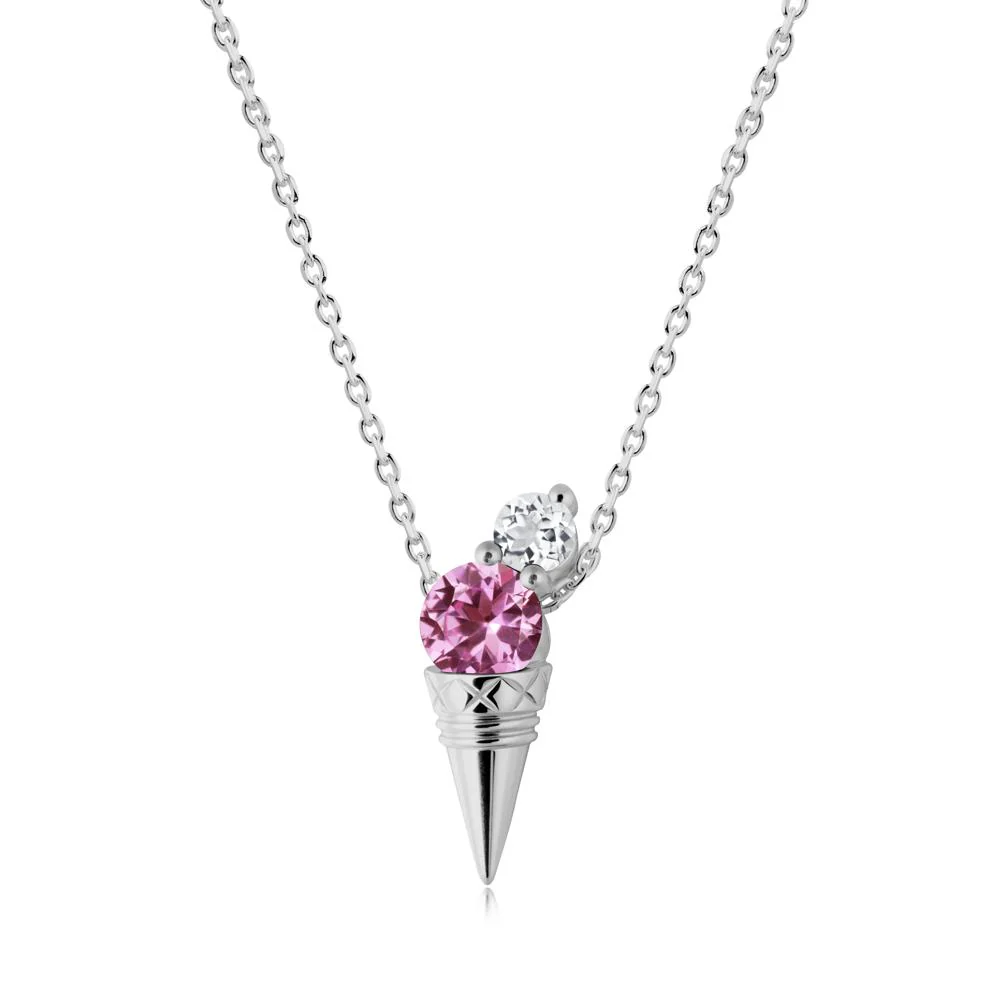 Pink Sapphire and White Topaz Toi Et Moi Necklace